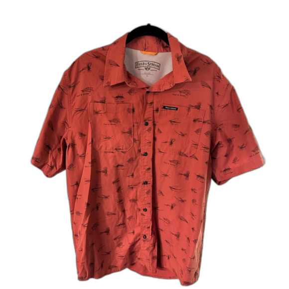 Field & Stream fly fishing print short sleeve button up shirt, Men's Size XL - Picture 1 of 9